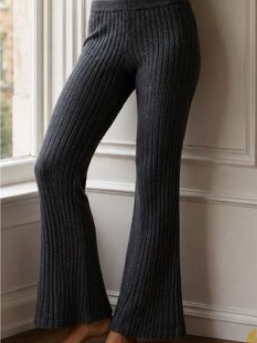 Ribbed Flare Knit Pants - Dark Gray